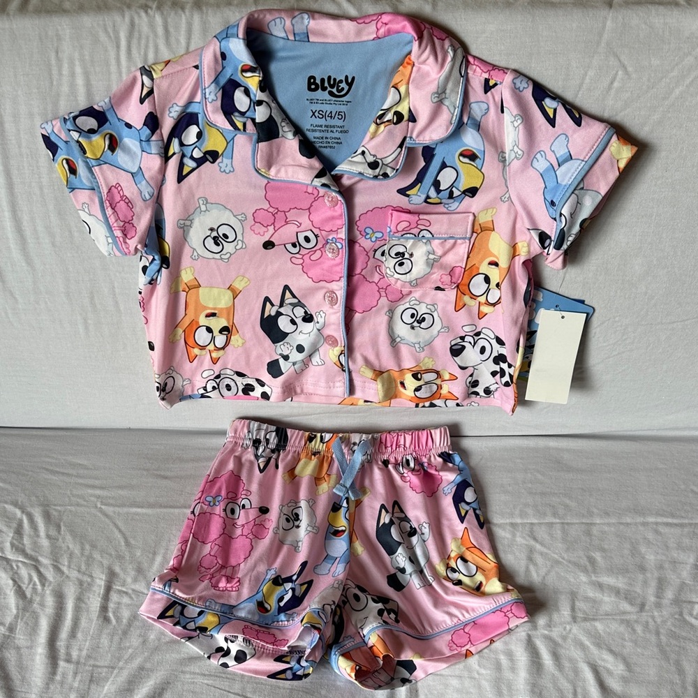 Bluey Kids Pajama Set - Pink Cartoon Print